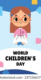 World children's day background. Happy International Children's Day design. November 20. Childrens Day celebration. Template for Poster, Banner, Flyer, Greeting Card, Post. Cartoon Vector illustration