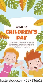 World children's day background. Happy International Children's Day design. November 20. Childrens Day celebration. Template for Poster, Banner, Flyer, Greeting Card, Post. Cartoon Vector illustration