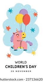 World children's day background. Happy International Children's Day design. November 20. Childrens Day celebration. Template for Poster, Banner, Flyer, Greeting Card, Post. Cartoon Vector illustration