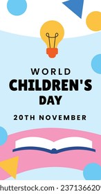 World children's day background. Happy International Children's Day design. November 20. Childrens Day celebration. Template for Poster, Banner, Flyer, Greeting Card, Post. Cartoon Vector illustration