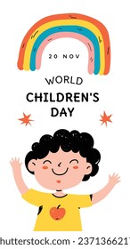 World children's day background. Happy International Children's Day design. November 20. Childrens Day celebration. Template for Poster, Banner, Flyer, Greeting Card, Post. Cartoon Vector illustration