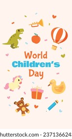 World children's day background. Happy International Children's Day design. November 20. Childrens Day celebration. Template for Poster, Banner, Flyer, Greeting Card, Post. Cartoon Vector illustration