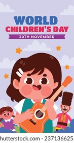 World children's day background. Happy International Children's Day design. November 20. Childrens Day celebration. Template for Poster, Banner, Flyer, Greeting Card, Post. Cartoon Vector illustration