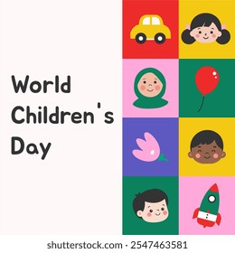 World children's day background. Happy International Children's Day design. November 20. Children's Day celebration. Template for Poster, Banner, Flyer, Greeting Card, post cute illustration.