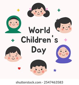 World children's day background. Happy International Children's Day design. November 20. Children's Day celebration. Template for Poster, Banner, Flyer, Greeting Card, post cute illustration.