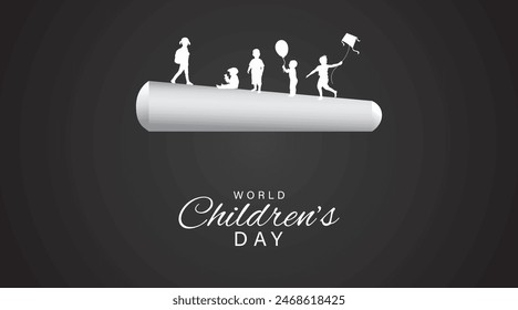 World children's day creative design poster with the children in the black shadow and a warm and vibrant atmosphere