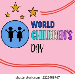 World Children's Day letter illustration design with pink background