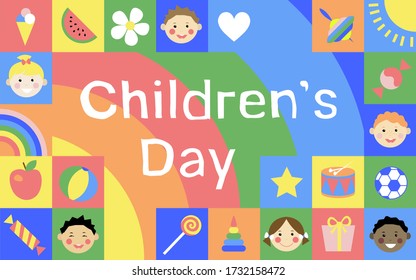 World Children's Day postcard. Vector colorful illustration. June 1. November 20. Happy childrens.