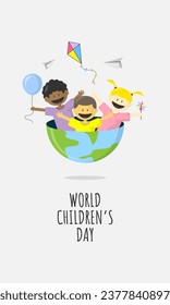 World Children's Day poster with children in half of the earth