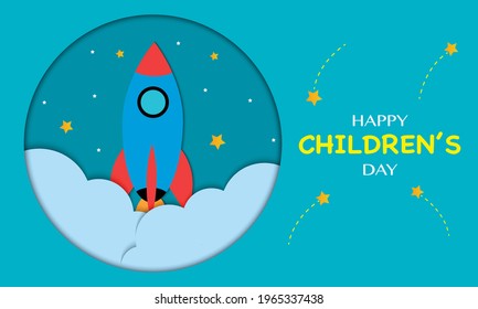 World Childrens Day Rocket Circle Vector