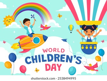 World Children's Day Vector Illustration on November 20 Featuring Cute Decorative Elements to Child Welfare and Rights in a Cartoon Background