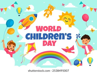 World Children's Day Vector Illustration on November 20 Featuring Cute Decorative Elements to Child Welfare and Rights in a Cartoon Background