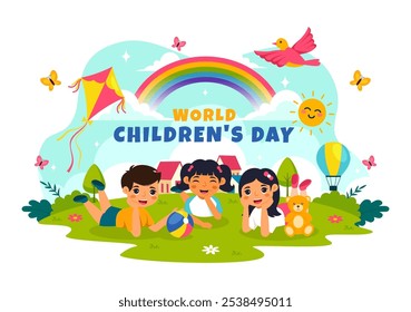 World Children's Day Vector Illustration on November 20 Featuring Cute Decorative Elements to Child Welfare and Rights in a Cartoon Background