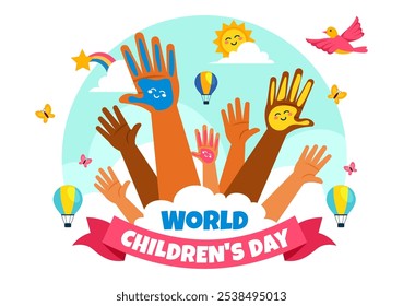 World Children's Day Vector Illustration on November 20 Featuring Cute Decorative Elements to Child Welfare and Rights in a Cartoon Background