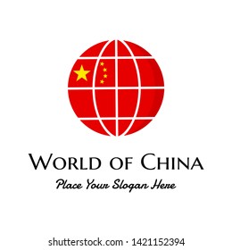 World of China with flag vector logo template. This design suitable for identity or travel business.