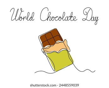 World Chocolate Day. Abstract chocolate wrapped. Logo, continuous single line art hand drawing sketch