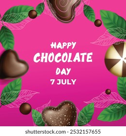 world chocolate day background with chocolate and leaf	