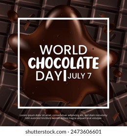 World Chocolate Day background with liquid chocolate and bars