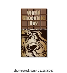 World Chocolate Day background with tiles of chocolate, torn paper packaging and text. Vector illustration