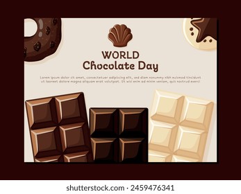 World chocolate day banner template with chocolate bars and cookies