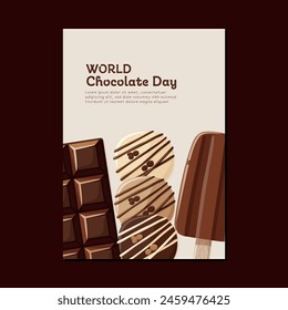 World chocolate day banner template with chocolate bar, cookies and ice cream