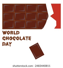 Día mundial del chocolate con una barra en paquete plateado y rojo en estilo bajo poli. Ilustración vectorial de sabrosos dulces de cacao celebración. Fondo poligonal para ad templete, Anuncio, flyer