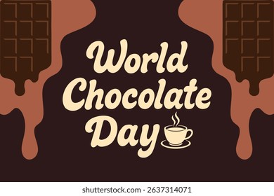 world Chocolate Day beautiful handwriting lettering design with melting chocolate effect. Chocolate bar illustration on top sides. Chocolate day greeting card vector logo.