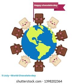 World Chocolate Day. Сhocolate blocks congratulate on holiday. 11 july. Vector illustration on a white background.   - Vector