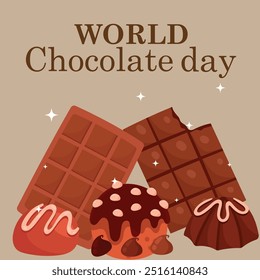 world chocolate day calligraphy poster design, chocolate text vector, melting chocolate illustration background ,13 September .eps file.