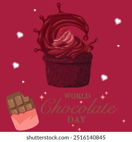 world chocolate day calligraphy poster design, chocolate text vector, melting chocolate illustration background ,13 September .eps file.