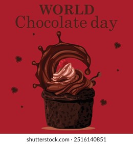 world chocolate day calligraphy poster design, chocolate text vector, melting chocolate illustration background ,13 September .eps file.