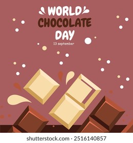 world chocolate day calligraphy poster design, chocolate text vector, melting chocolate illustration background ,13 September .eps file.