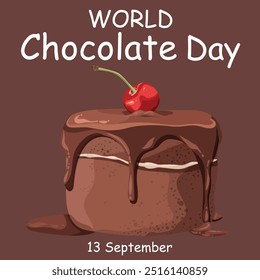 world chocolate day calligraphy poster design, chocolate text vector, melting chocolate illustration background ,13 September .eps file.