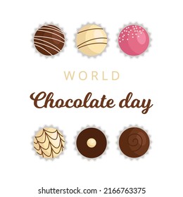 World Chocolate Day with candies isolated on white background. Vector illustration