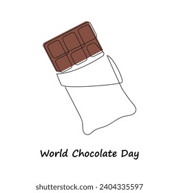 Tarjeta del Día Mundial del Chocolate dibujada en una línea continua. Dibujo de una línea, minimalismo. Ilustración vectorial.