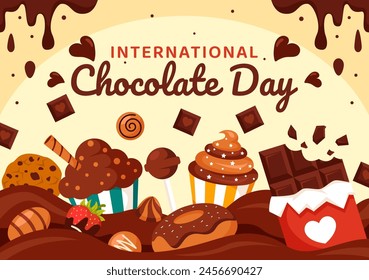 World Chocolate Day Celebration Vector Illustration on 7 July with Melted Chocolates and Cake in Flat Cartoon Background Design