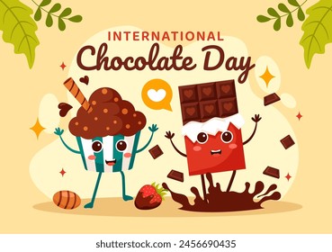 World Chocolate Day Celebration Vector Illustration on 7 July with Melted Chocolates and Cake in Flat Cartoon Background Design