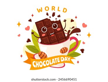 World Chocolate Day Celebration Vector Illustration on 7 July with Melted Chocolates and Cake in Flat Cartoon Background Design