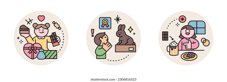 World Chocolate Day. Cute characters and sweet chocolate. Valentines day gift, choco rabbit, Hot choco cafe