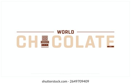 Projeto do Dia Mundial do Chocolate em fundo branco, Projeto tipográfico do Dia Mundial do Chocolate, Projeto vetorial do Dia Mundial do Chocolate, Dia Mundial do Chocolate