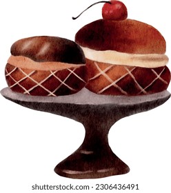World chocolate day - Chocolate dessert watercolor illustrations