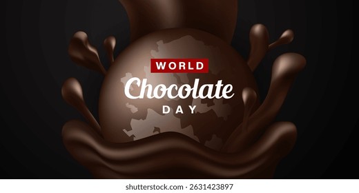 World Chocolate Day. Chocolate and earth. Great for posters, banners and social media. Black background.