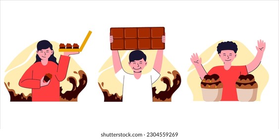 Ilustración de diseño de paquete plano del Día Mundial del Chocolate
