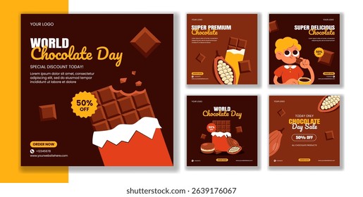 World Chocolate Day Flat Illustration with Hand Drawn Cartoon Style Social Media Post Template