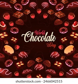 World Chocolate Day. Happy Chocolate day banner with cool typography and various kinds of chocolate cakes and biscuits