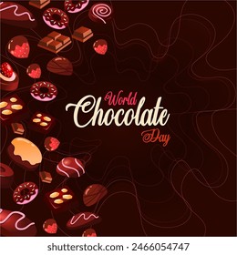 World Chocolate Day. Happy Chocolate day banner with cool typography and various kinds of chocolate cakes and biscuits