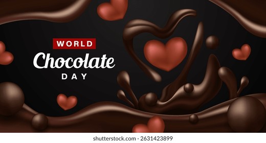 World Chocolate Day. Chocolate and heart. Great for posters, banners and social media. Black background.