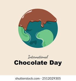 World chocolate day holiday. Planet earth with melted chocolate drops