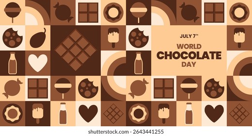 Plano de fundo da ilustração Dia Mundial do Chocolate para modelo web, página inicial com mosaico geométrico