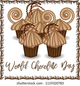 World Chocolate Day. July 11. Postcard with chocolate cakes and inscription